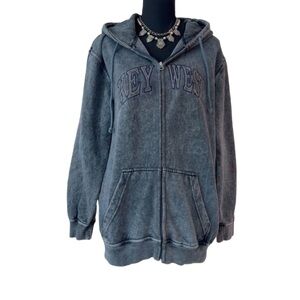 #29 OCEAN BLUE ~ Blue Gray Distressed Drawstring Hoodie Jacket w/Pockets